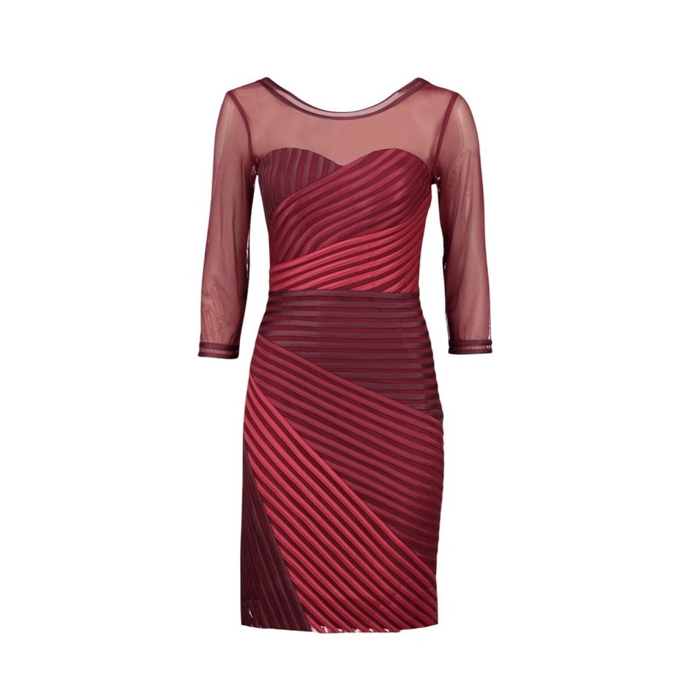 Clips Red Mesh Panel Striped Bodycon Midi‎ Dress 46 / US 10